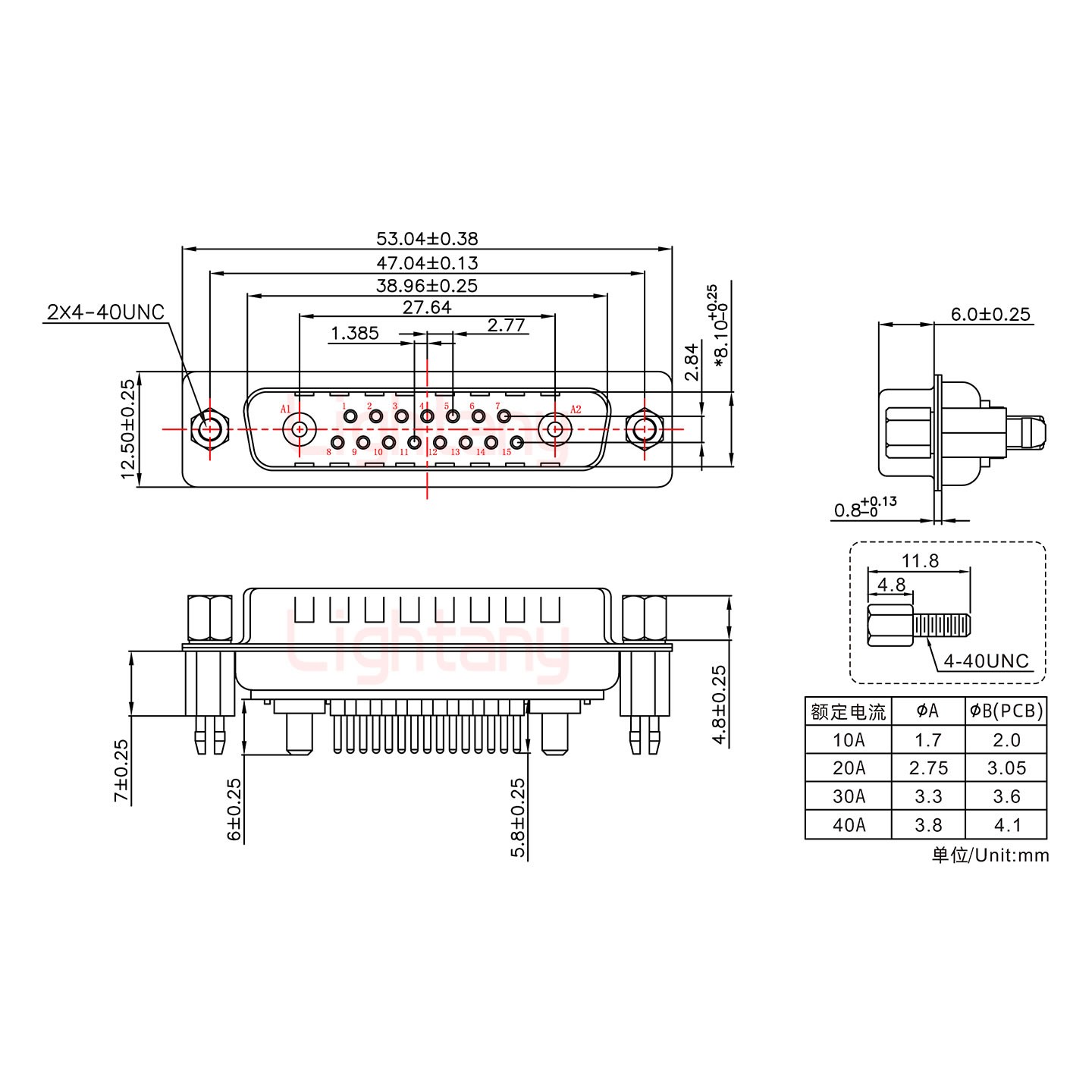 17W2公PCB直插板/铆鱼叉7.0/大电流40A