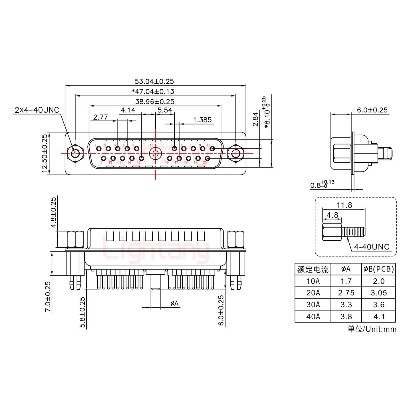 21W1公PCB直插板/铆鱼叉7.0/大电流30A