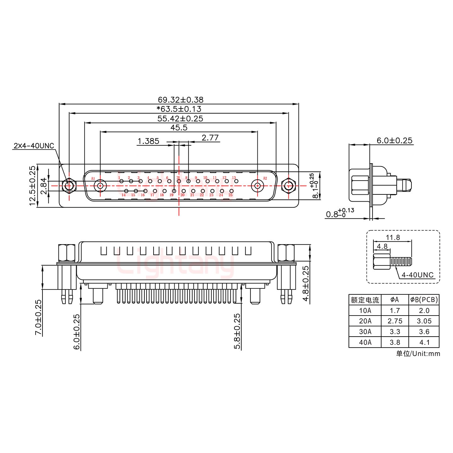 27W2公PCB直插板/铆鱼叉7.0/大电流40A