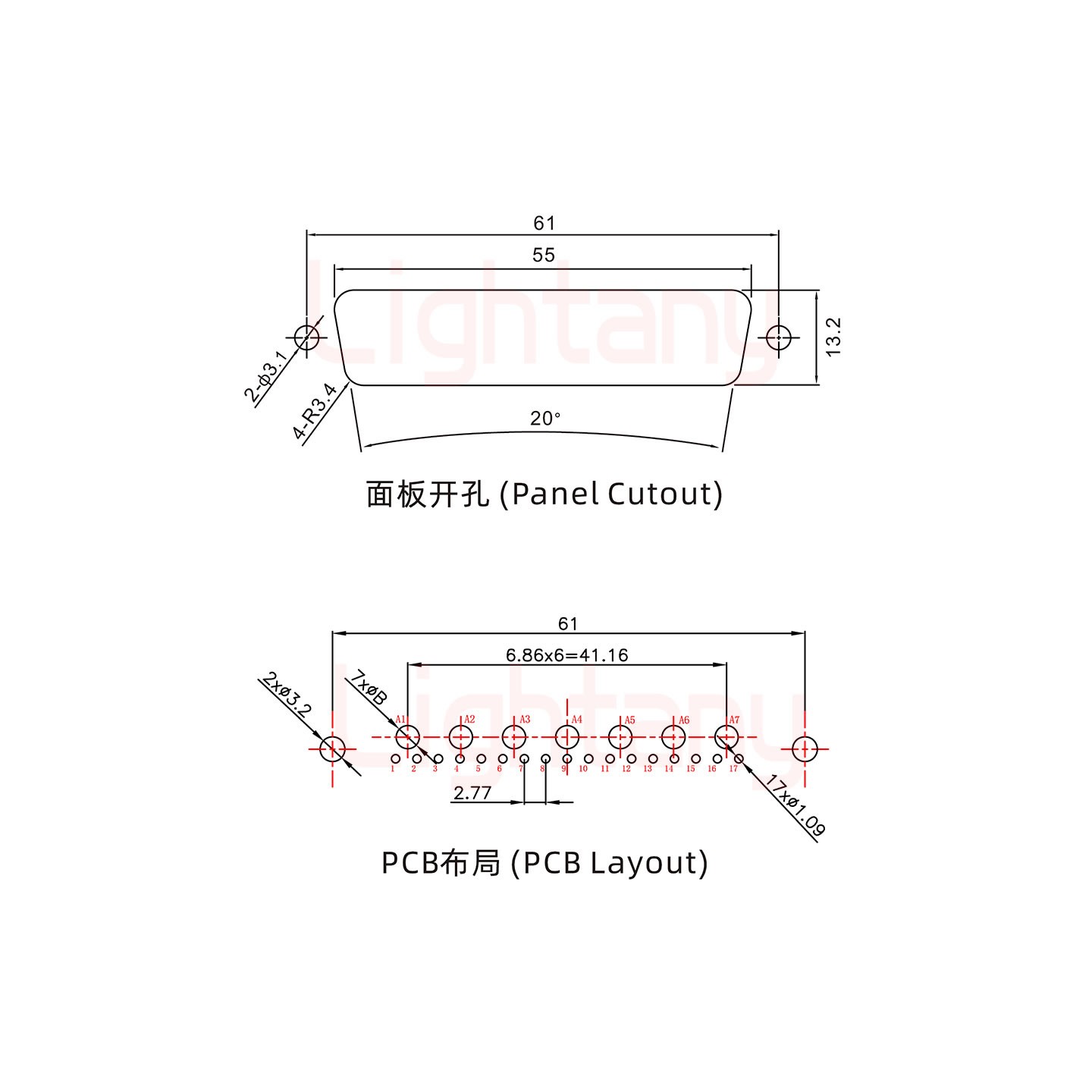 24W7公PCB直插板/铆鱼叉7.0/大电流20A