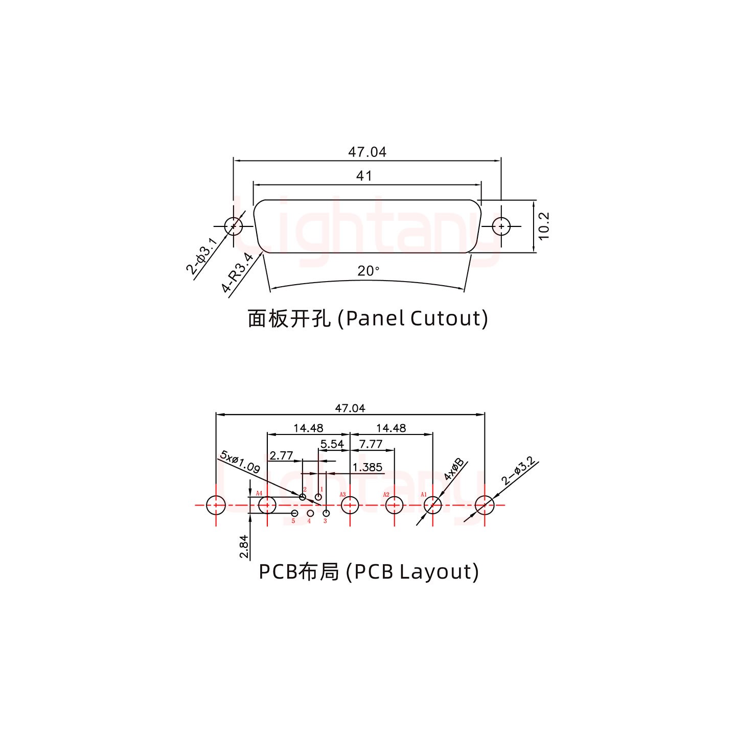 9W4母PCB直插板/铆鱼叉7.0/大电流40A