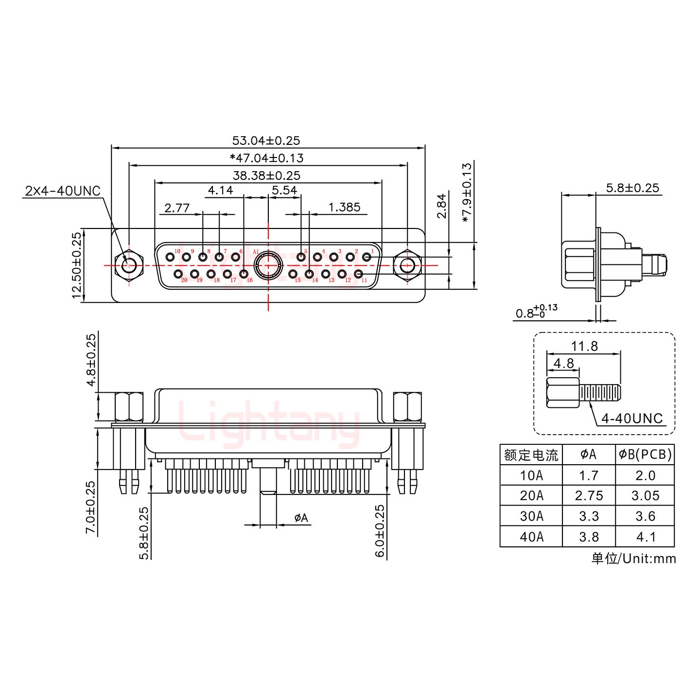 21W1母PCB直插板/铆鱼叉7.0/大电流10A