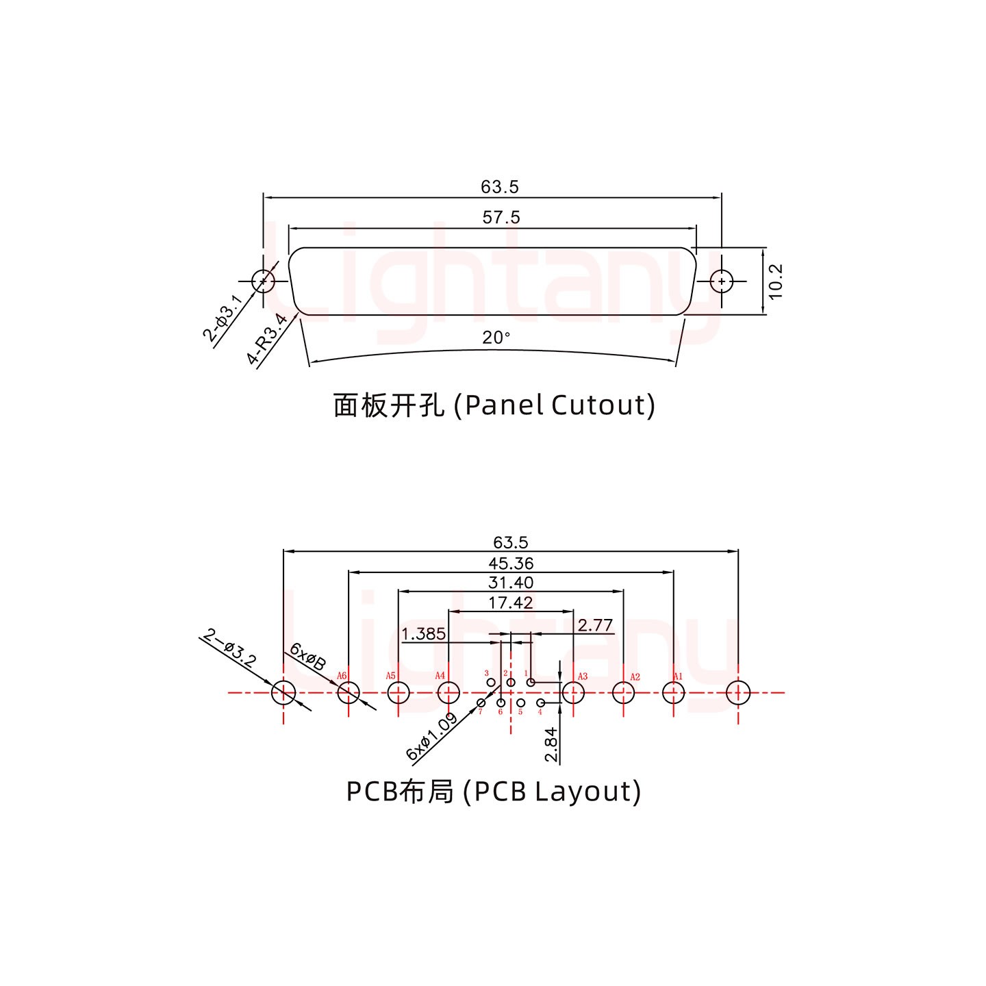 13W6A母PCB直插板/铆鱼叉7.0/大电流40A