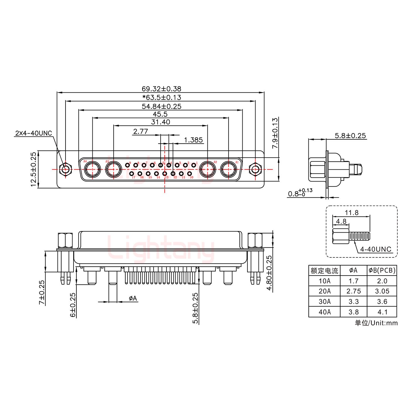 21W4母PCB直插板/铆鱼叉7.0/大电流40A