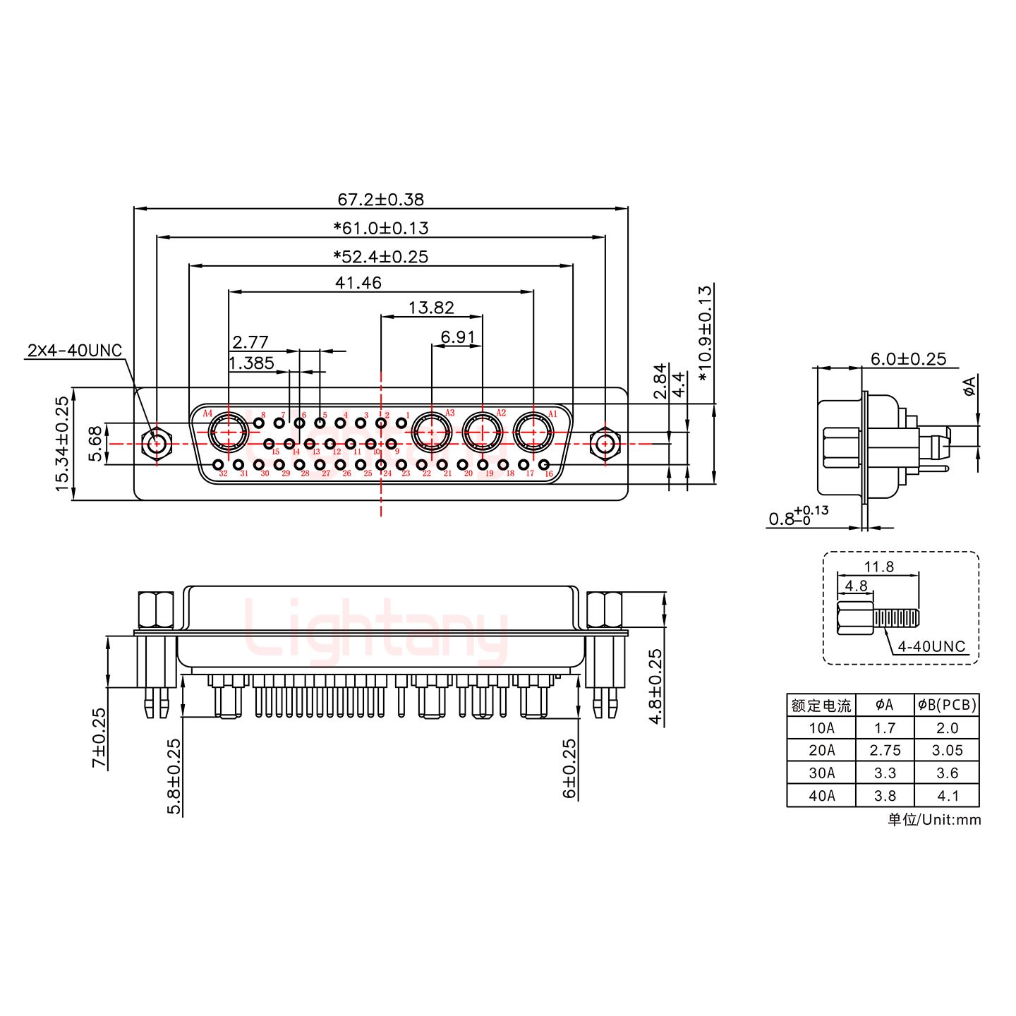 36W4母PCB直插板/铆鱼叉7.0/大电流40A