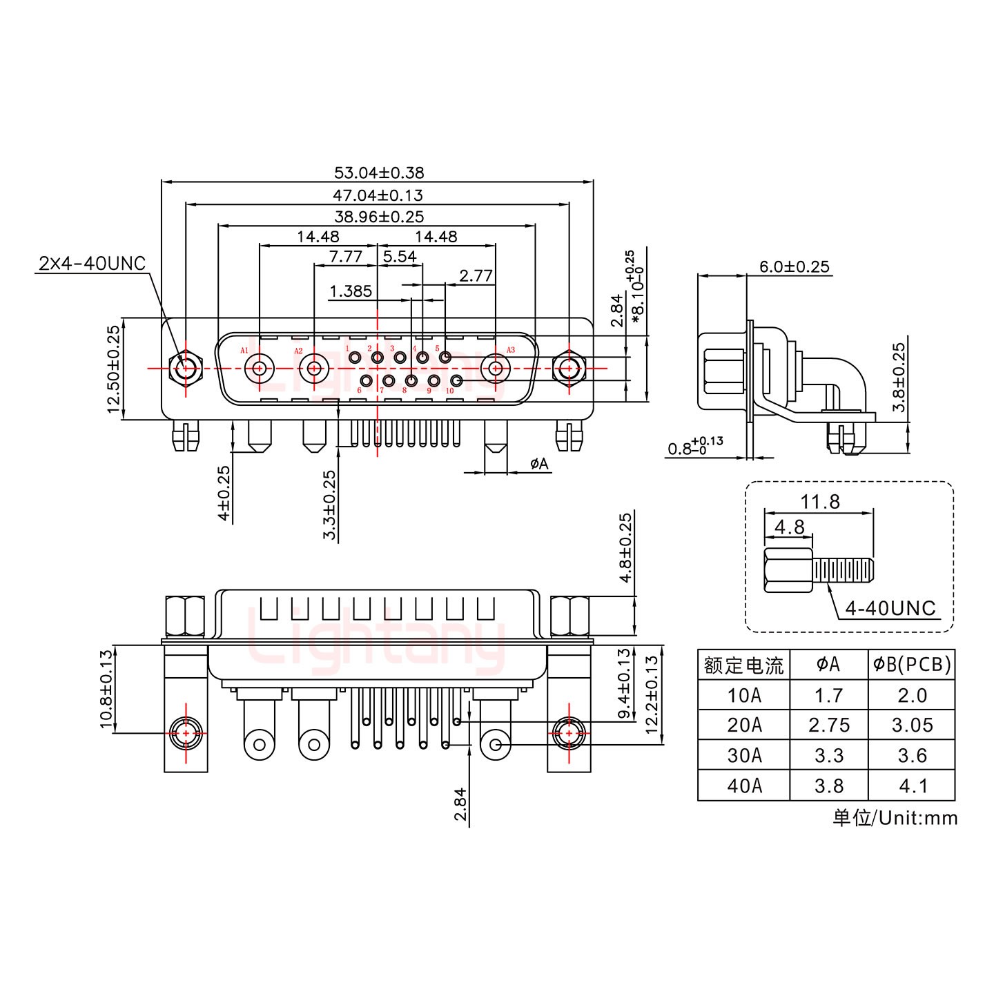 13W3公PCB弯插板/铆支架10.8/大电流10A