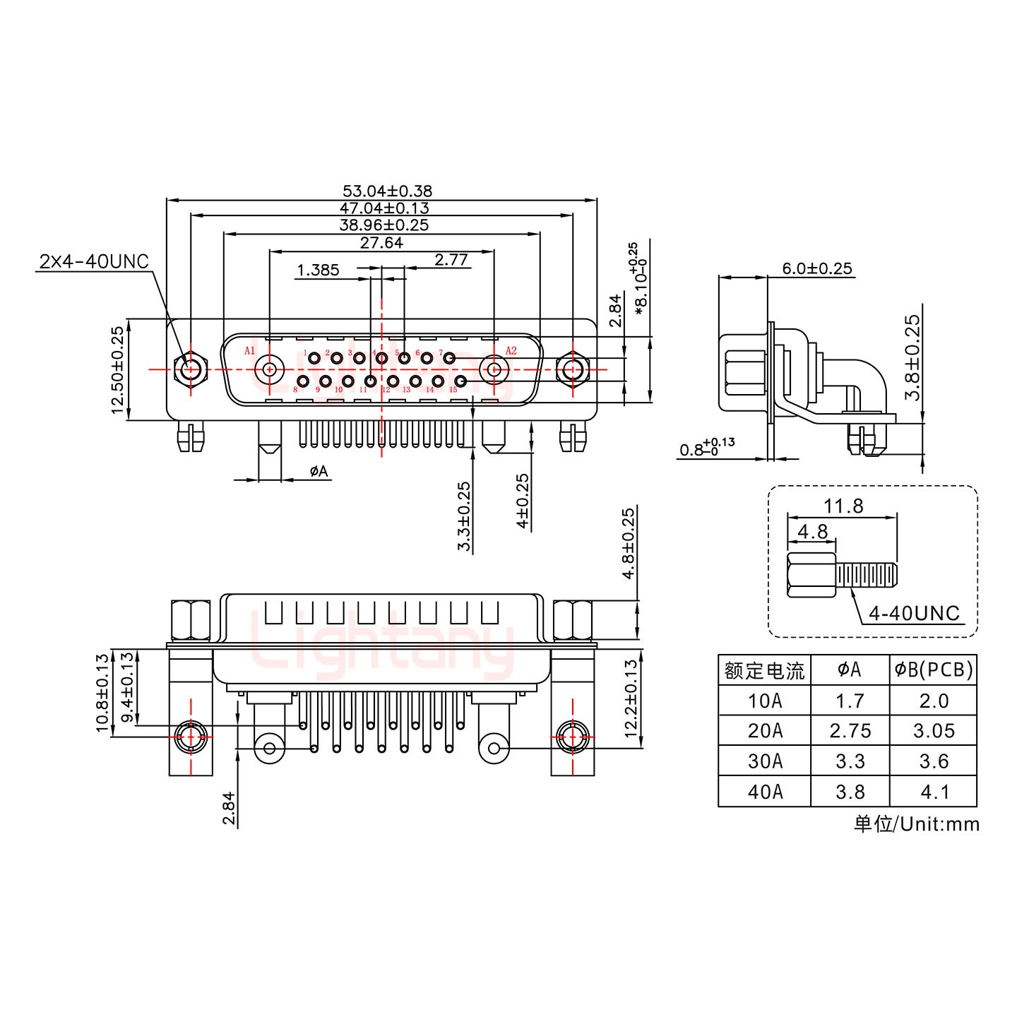 17W2公PCB弯插板/铆支架10.8/大电流30A