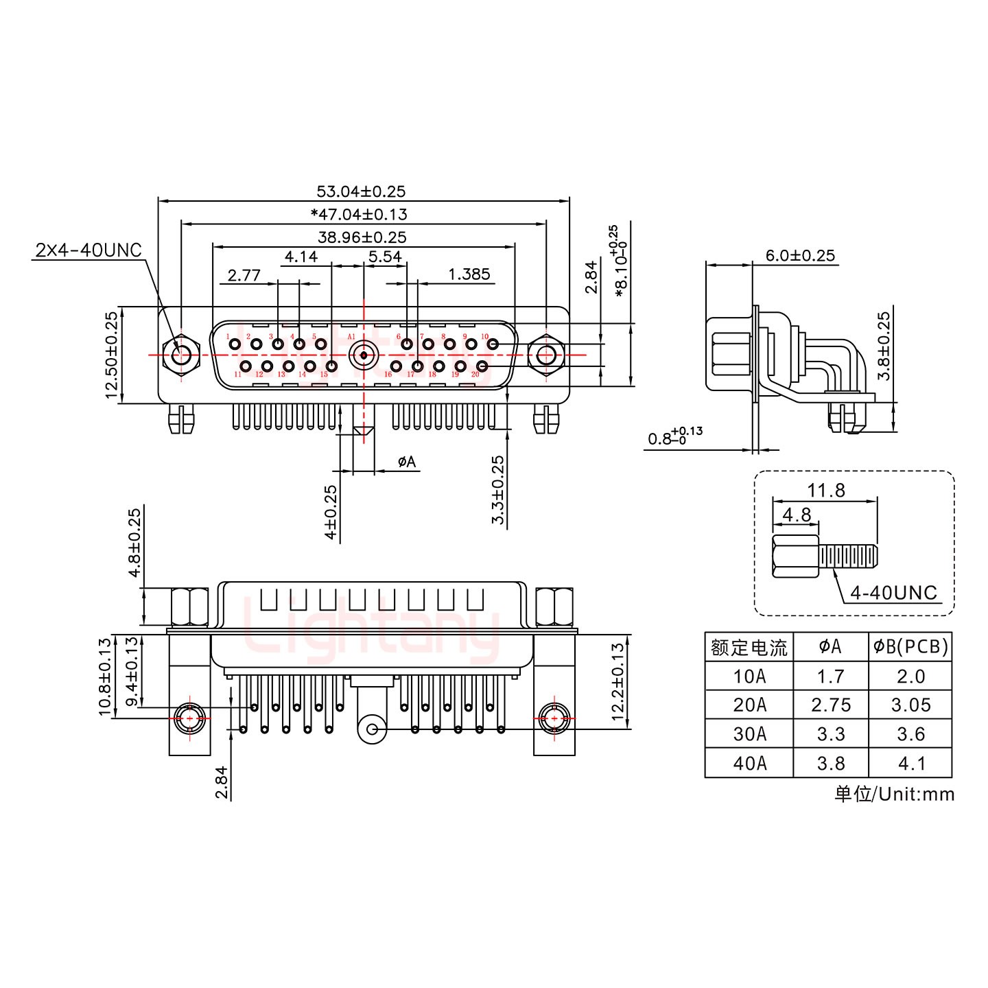 21W1公PCB弯插板/铆支架10.8/大电流20A