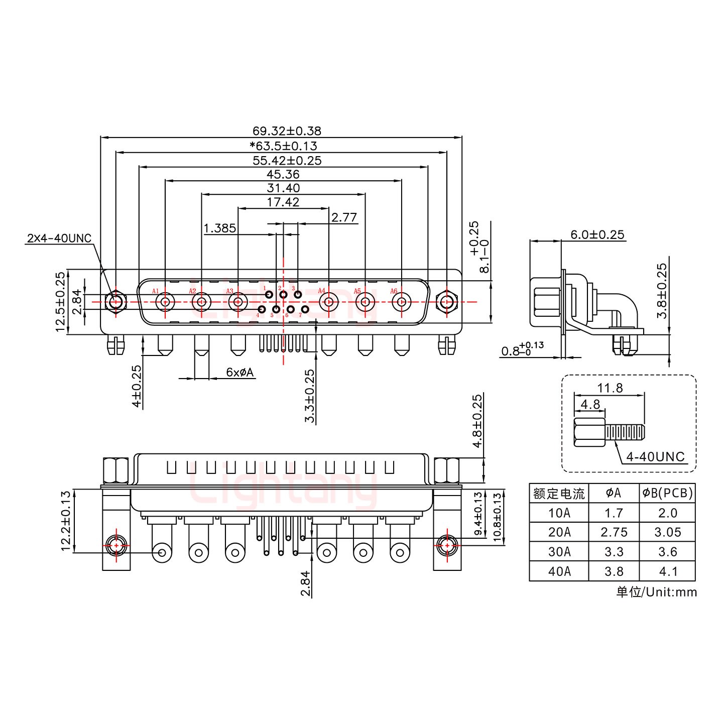 13W6A公PCB弯插板/铆支架10.8/大电流30A