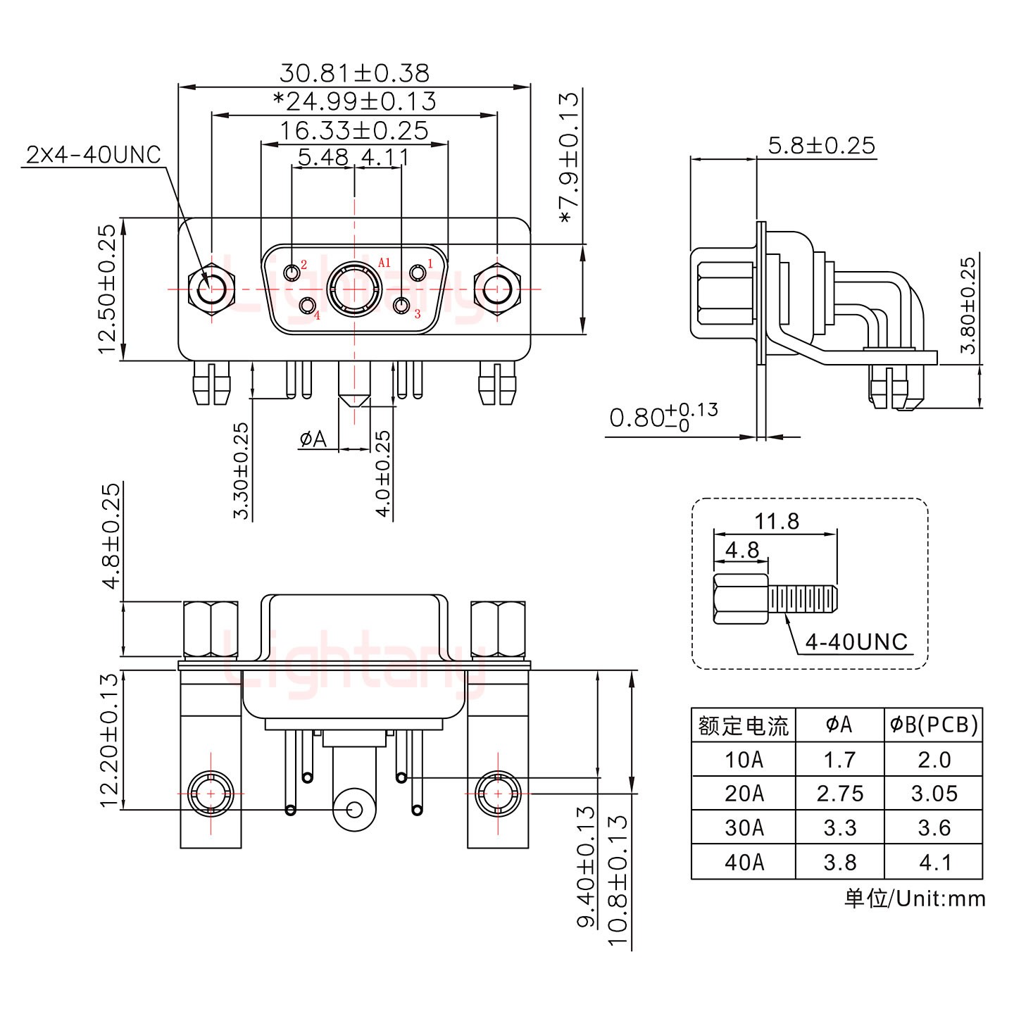 5W1母PCB弯插板/铆支架10.8/大电流30A