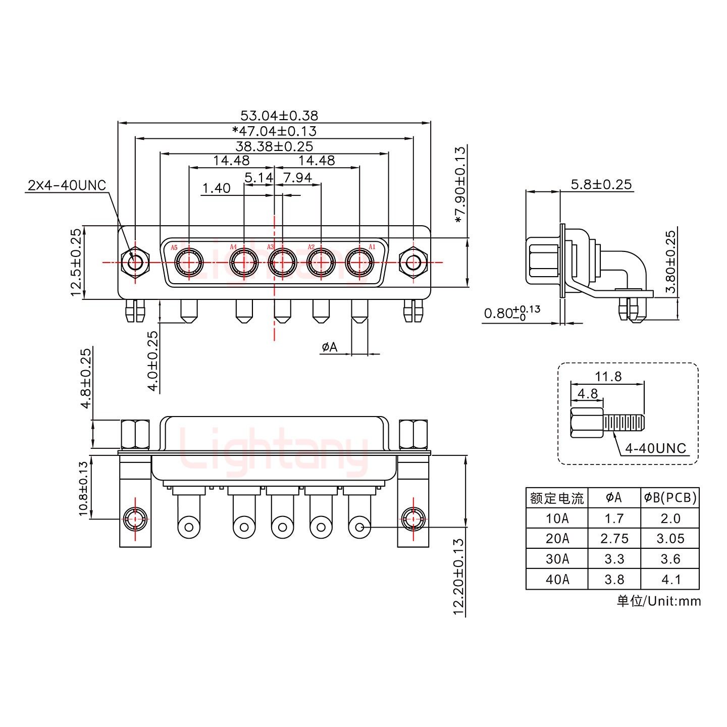 5W5母PCB弯插板/铆支架10.8/大电流10A