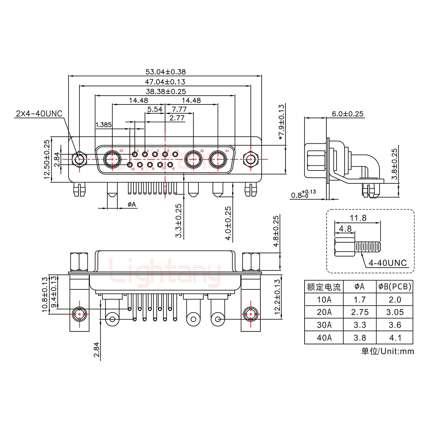 13W3母PCB弯插板/铆支架10.8/大电流10A