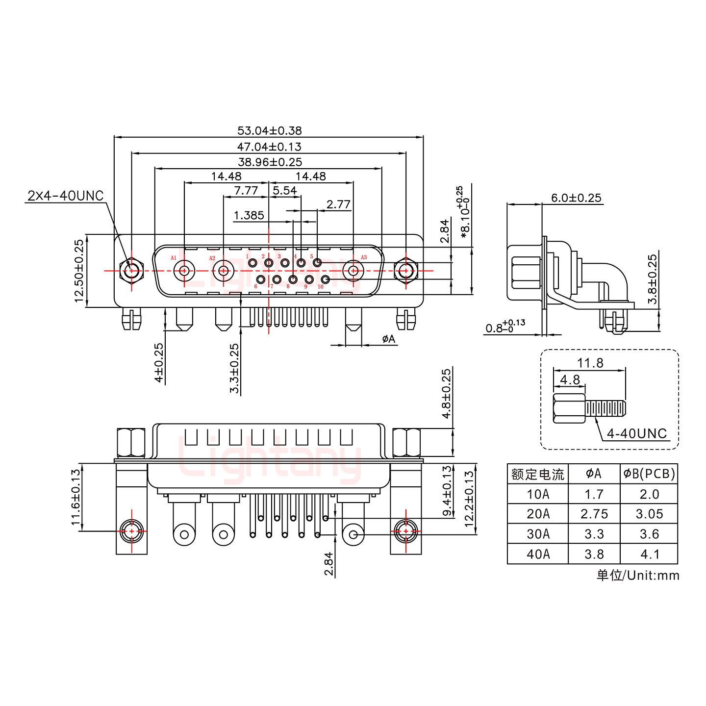 13W3公PCB弯插板/铆支架11.6/大电流20A