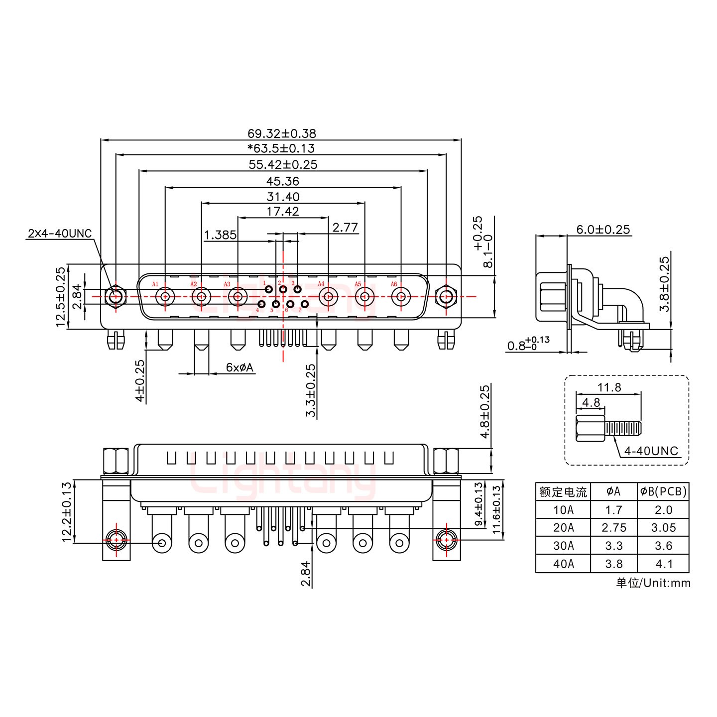 13W6A公PCB弯插板/铆支架11.6/大电流10A