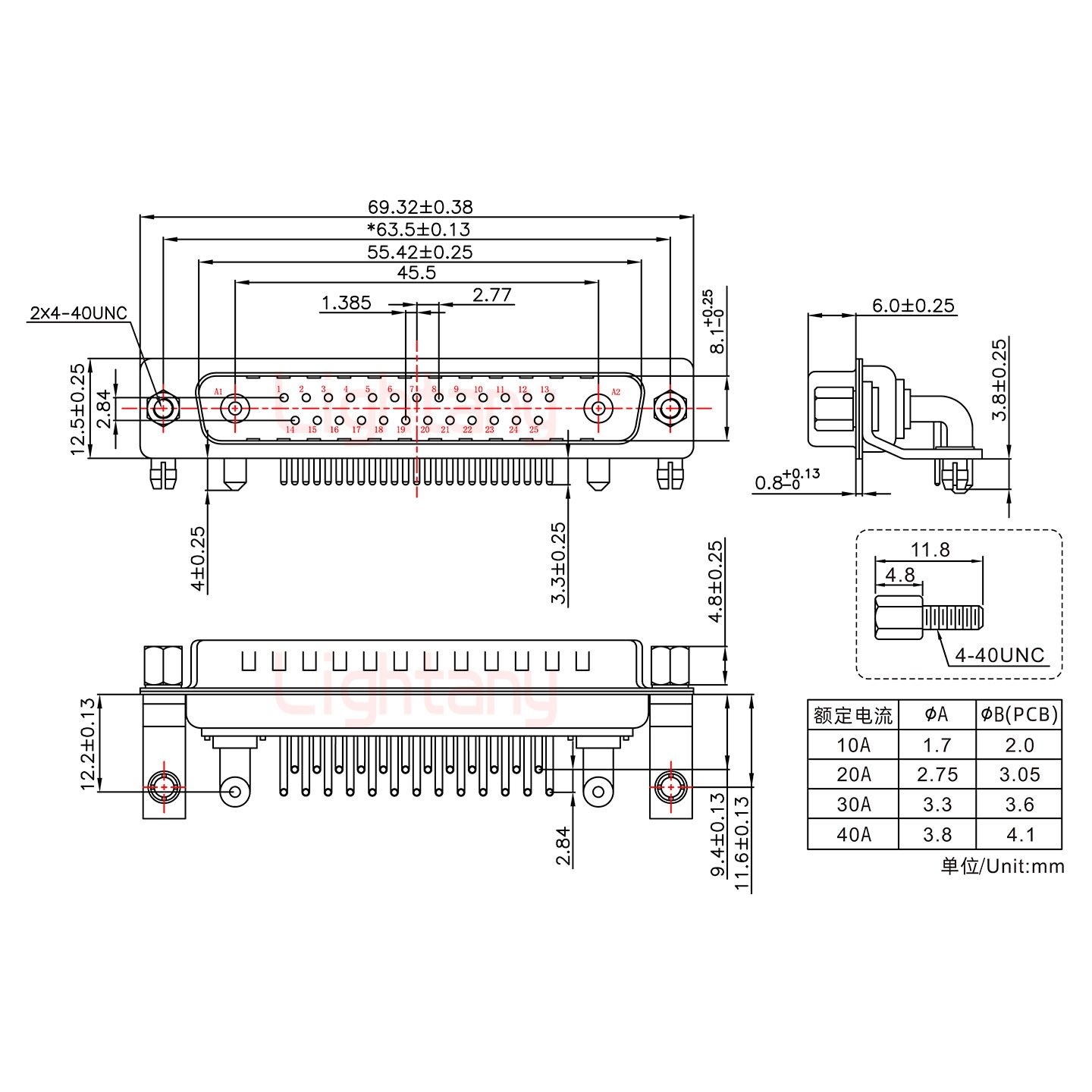 27W2公PCB弯插板/铆支架11.6/大电流40A