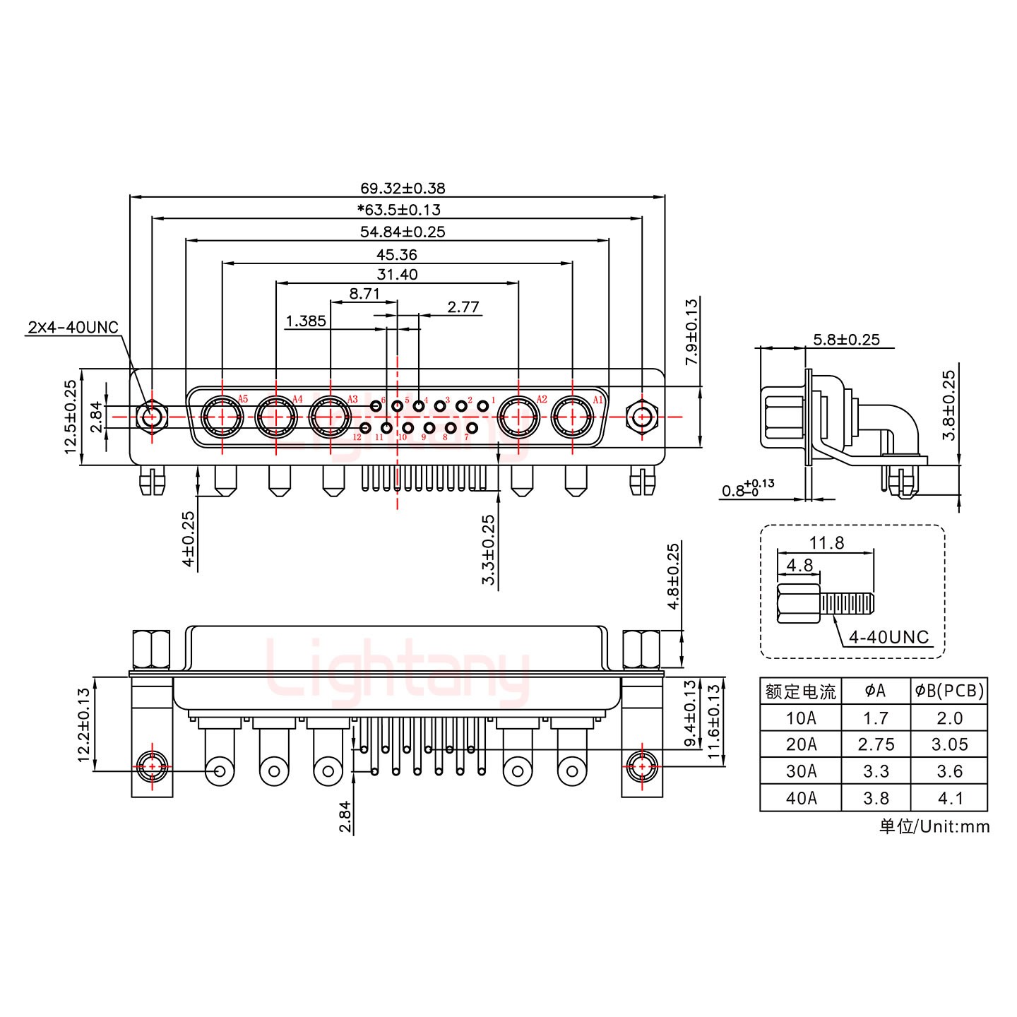 17W5母PCB弯插板/铆支架11.6/大电流20A