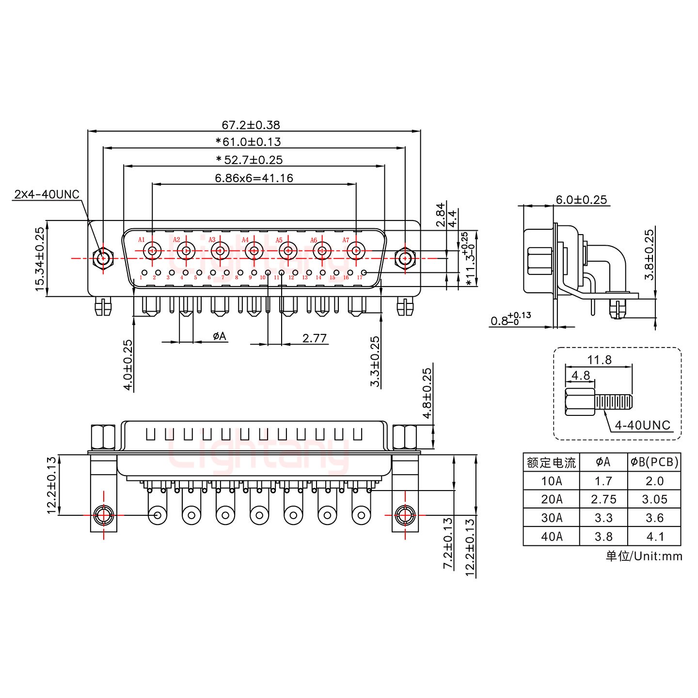 24W7公PCB弯插板/铆支架12.2/大电流10A