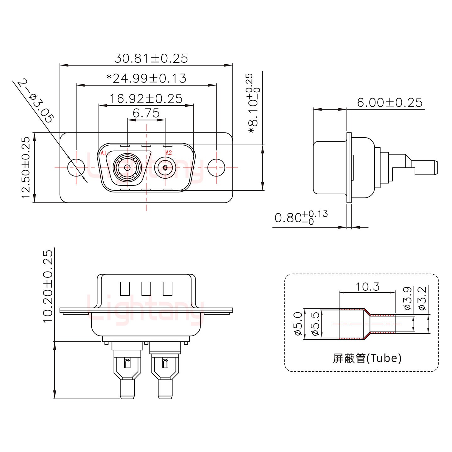 2V2公焊线式/光孔/射频同轴75欧姆