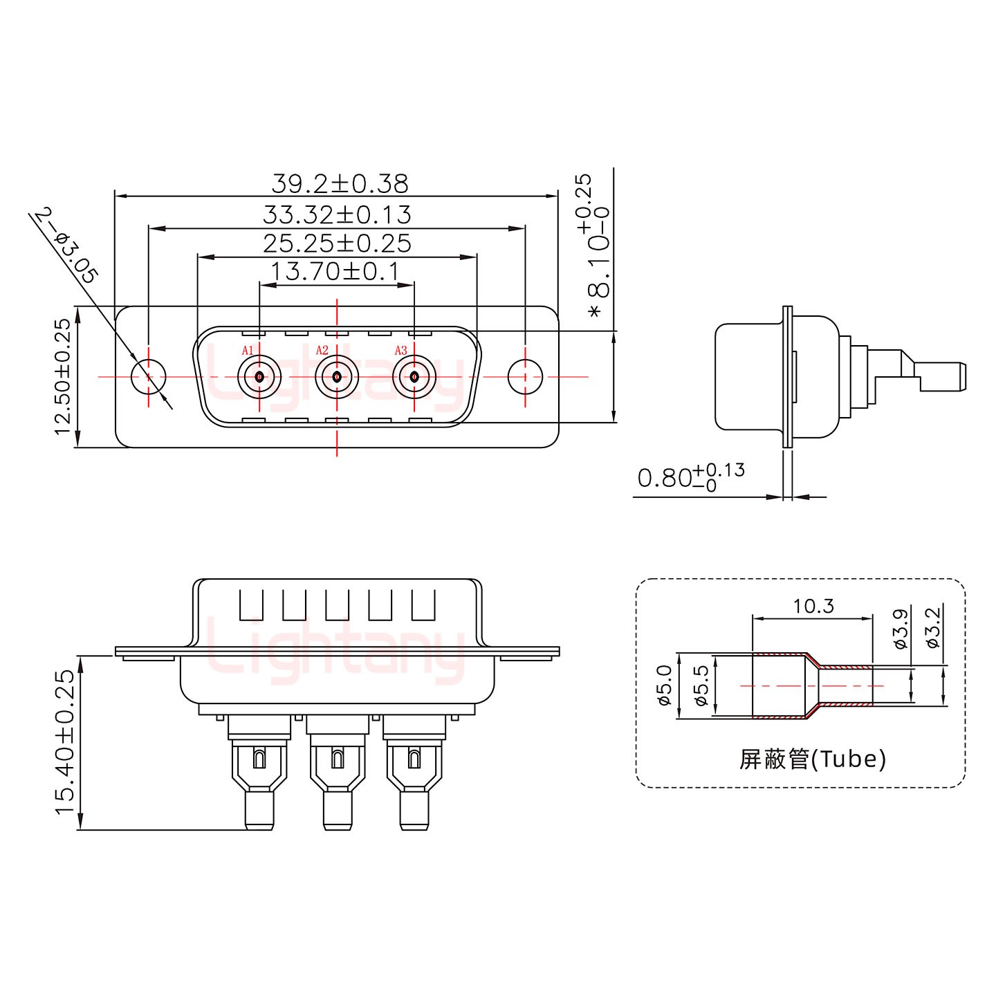 3W3公焊线式75欧姆+15P金属外壳1679斜出线4~12mm