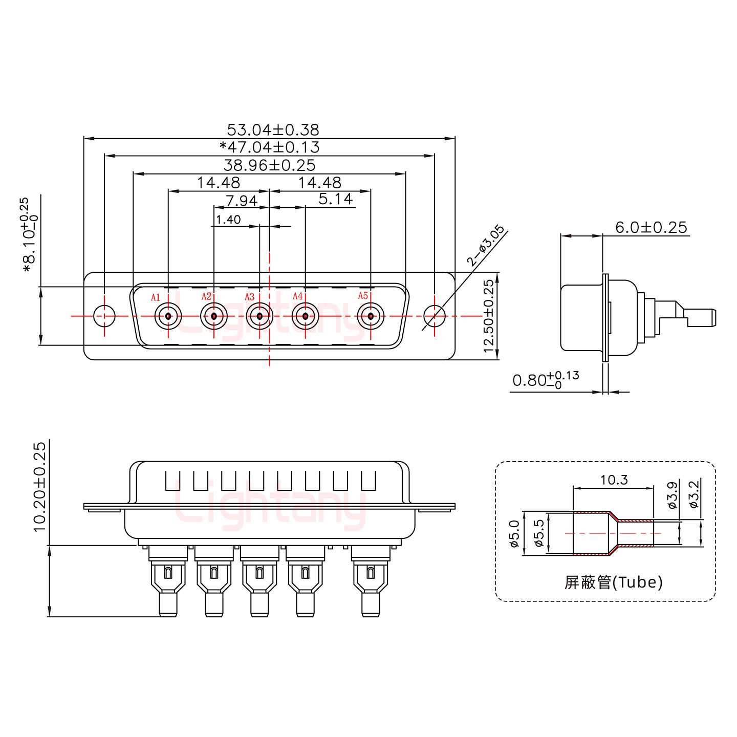 5W5公焊线式75欧姆+25P金属外壳592斜出线4~12mm