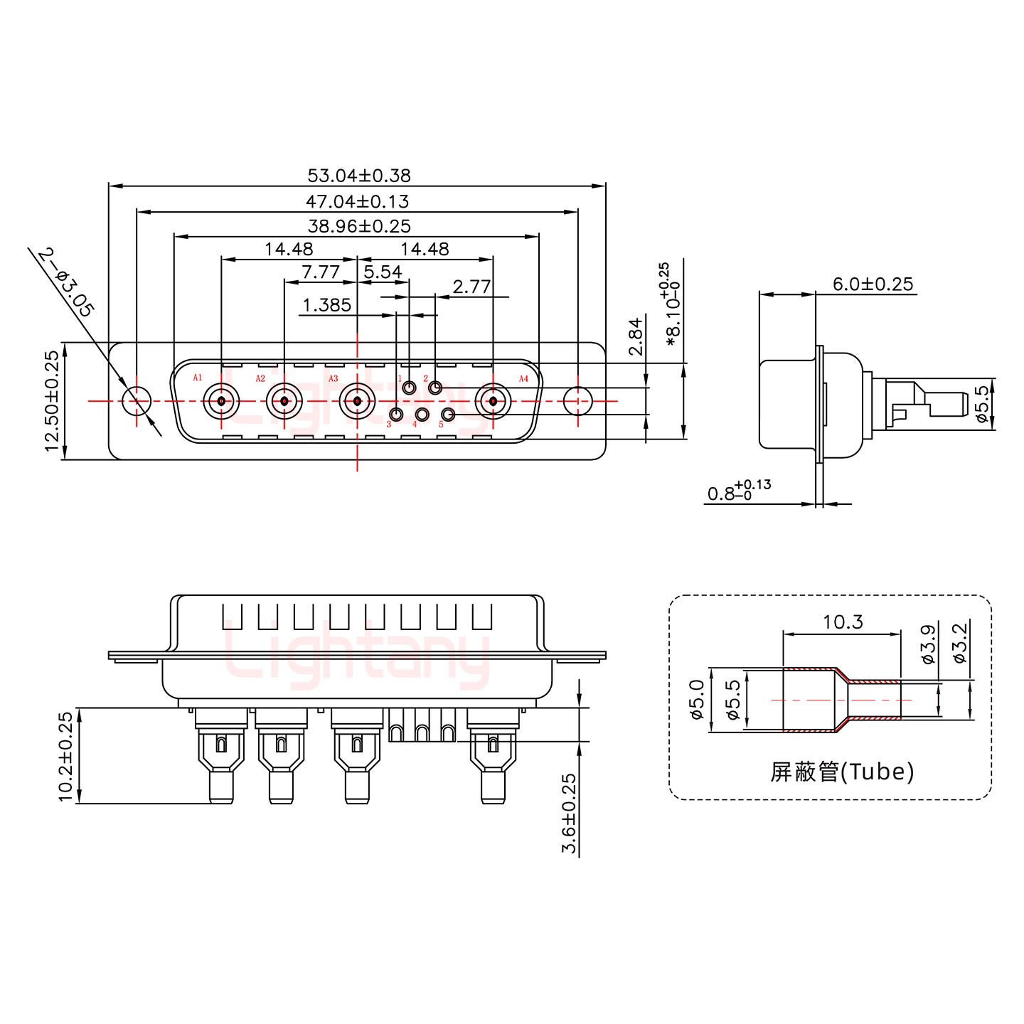 9W4公焊线式50欧姆+25P金属外壳592斜出线4~12mm