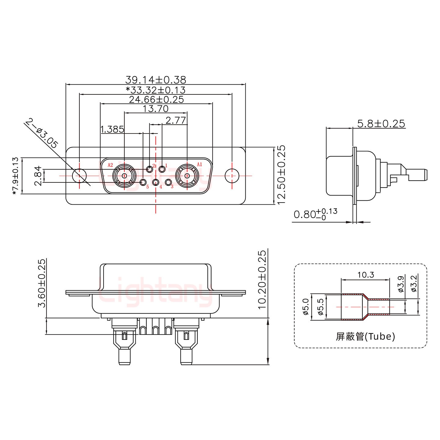 7W2母焊线式50欧姆+15P金属外壳1664直出线4~12mm