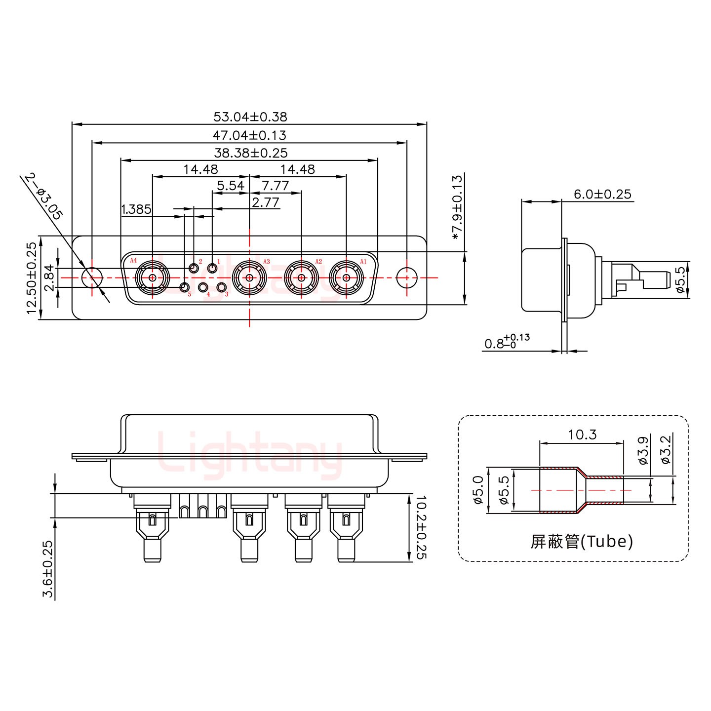 9W4母焊线式50欧姆+25P金属外壳1657直出线4~12mm