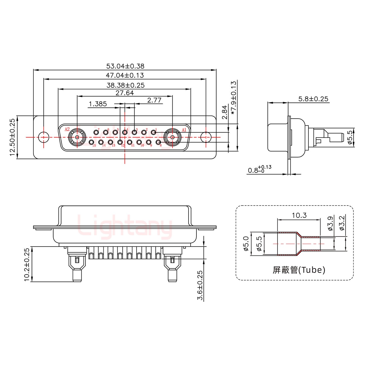 17W2母焊线式/光孔/射频同轴75欧姆