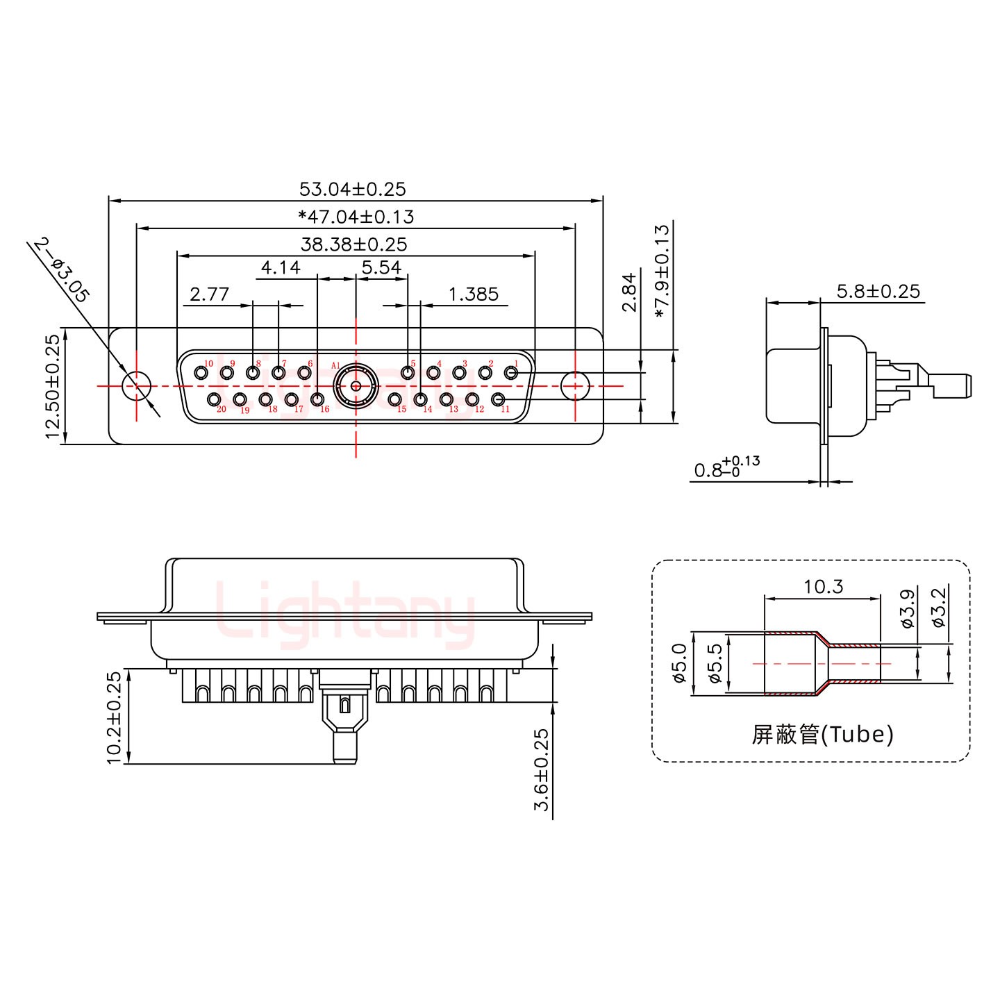 21W1母焊线式75欧姆+25P金属外壳592斜出线4~12mm