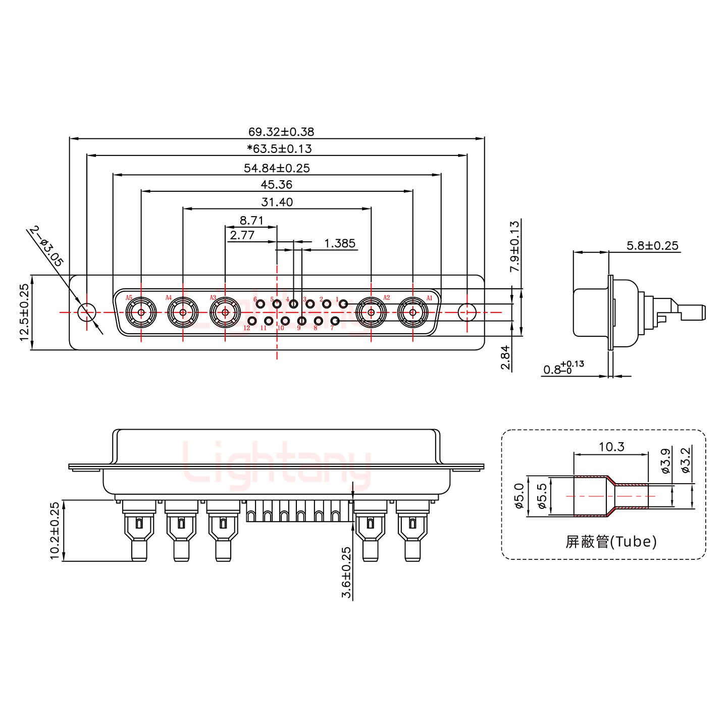 17W5母焊线式75欧姆+37P金属外壳967斜出线4~12mm