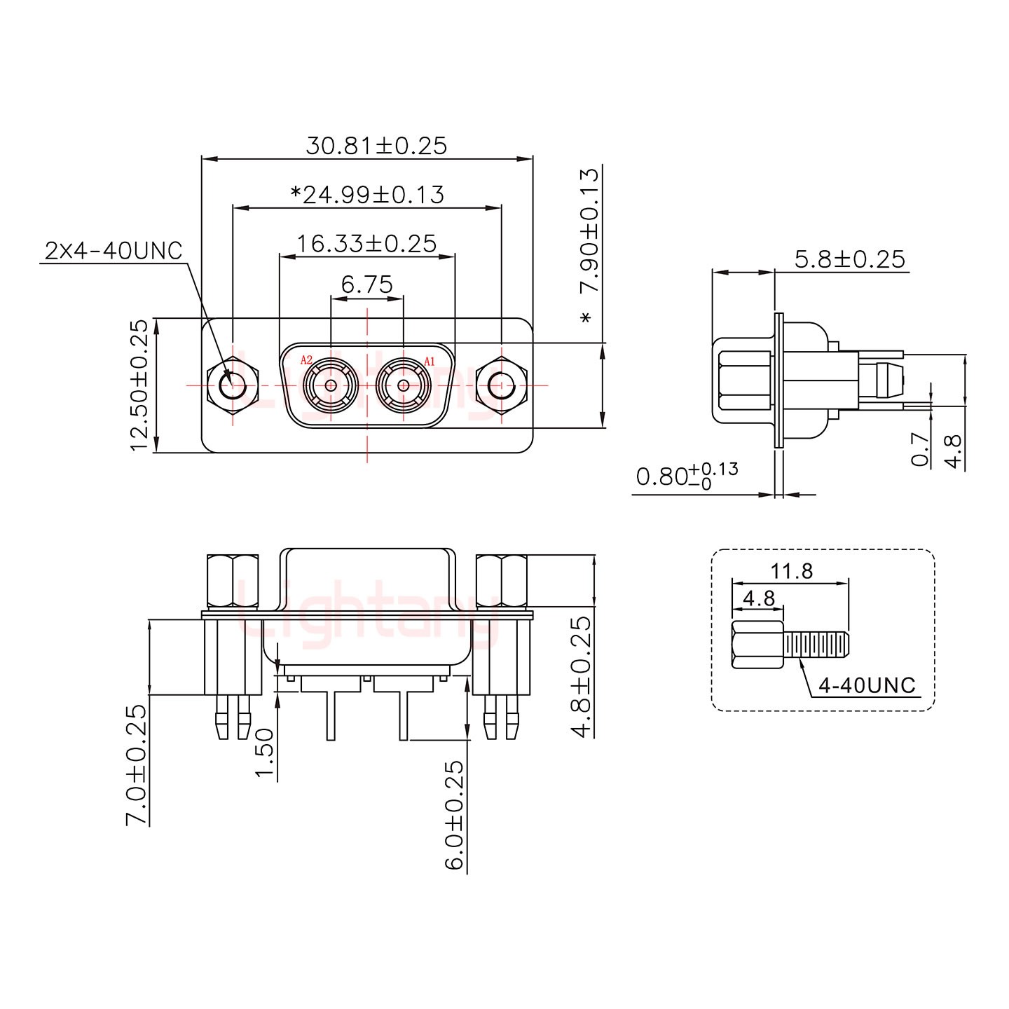 2W2母PCB直插板/铆鱼叉7.0/射频同轴50欧姆