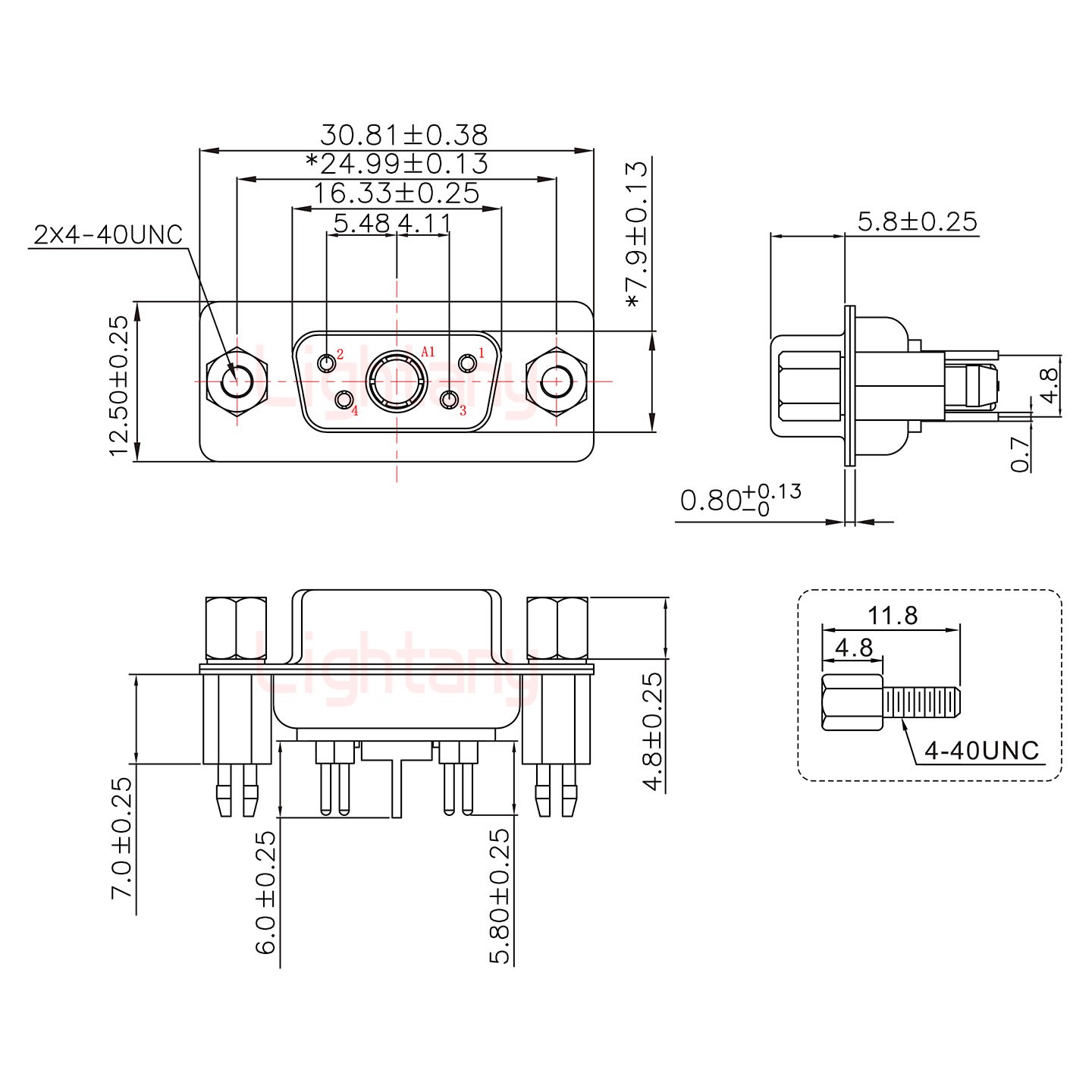 5W1母PCB直插板/铆鱼叉7.0/射频同轴75欧姆