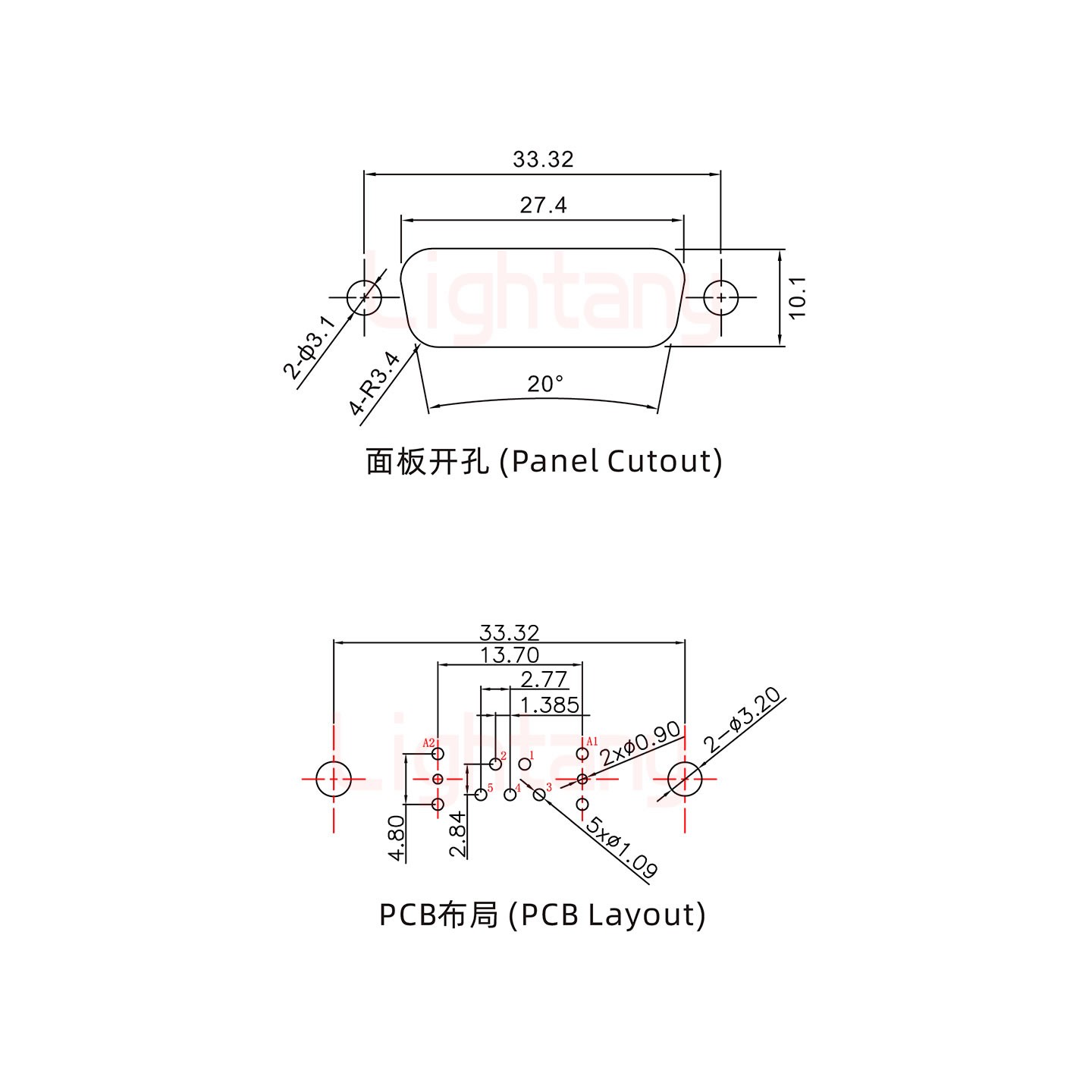 7W2母PCB直插板/铆鱼叉7.0/射频同轴50欧姆