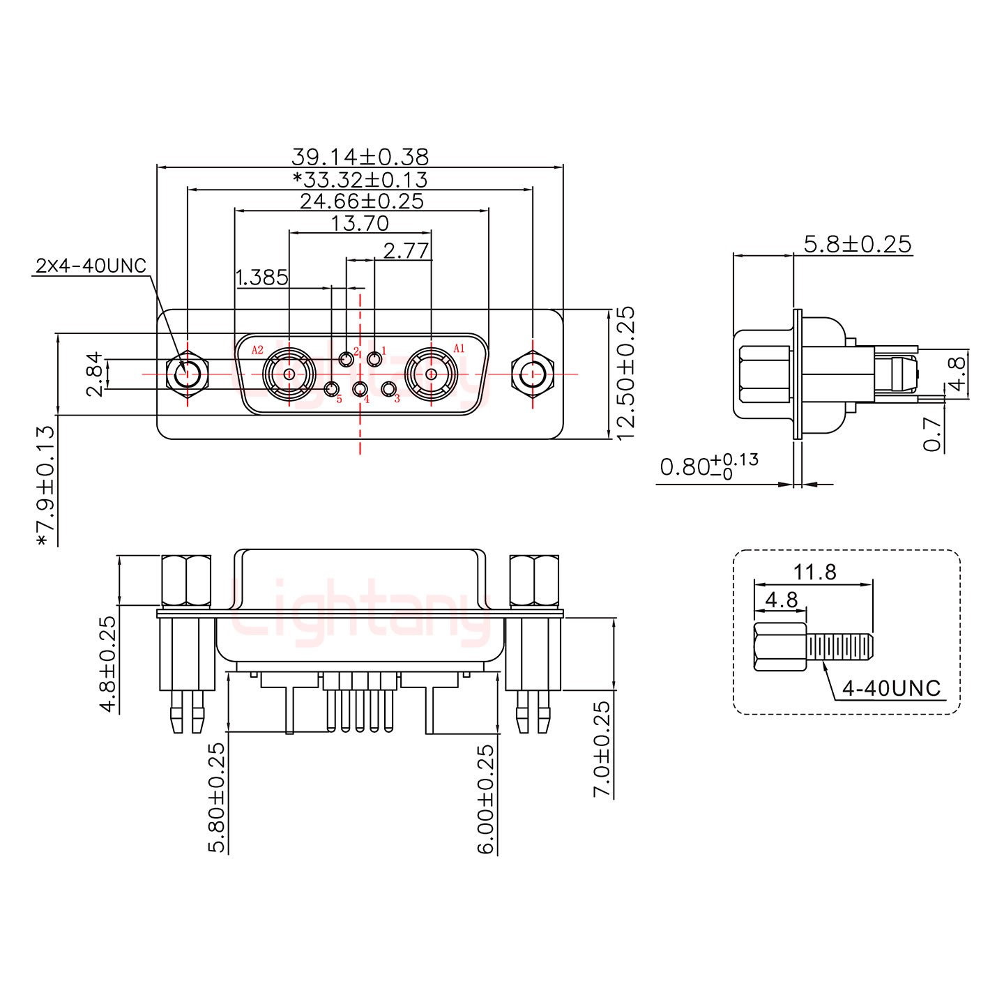 7W2母PCB直插板/铆鱼叉7.0/射频同轴50欧姆