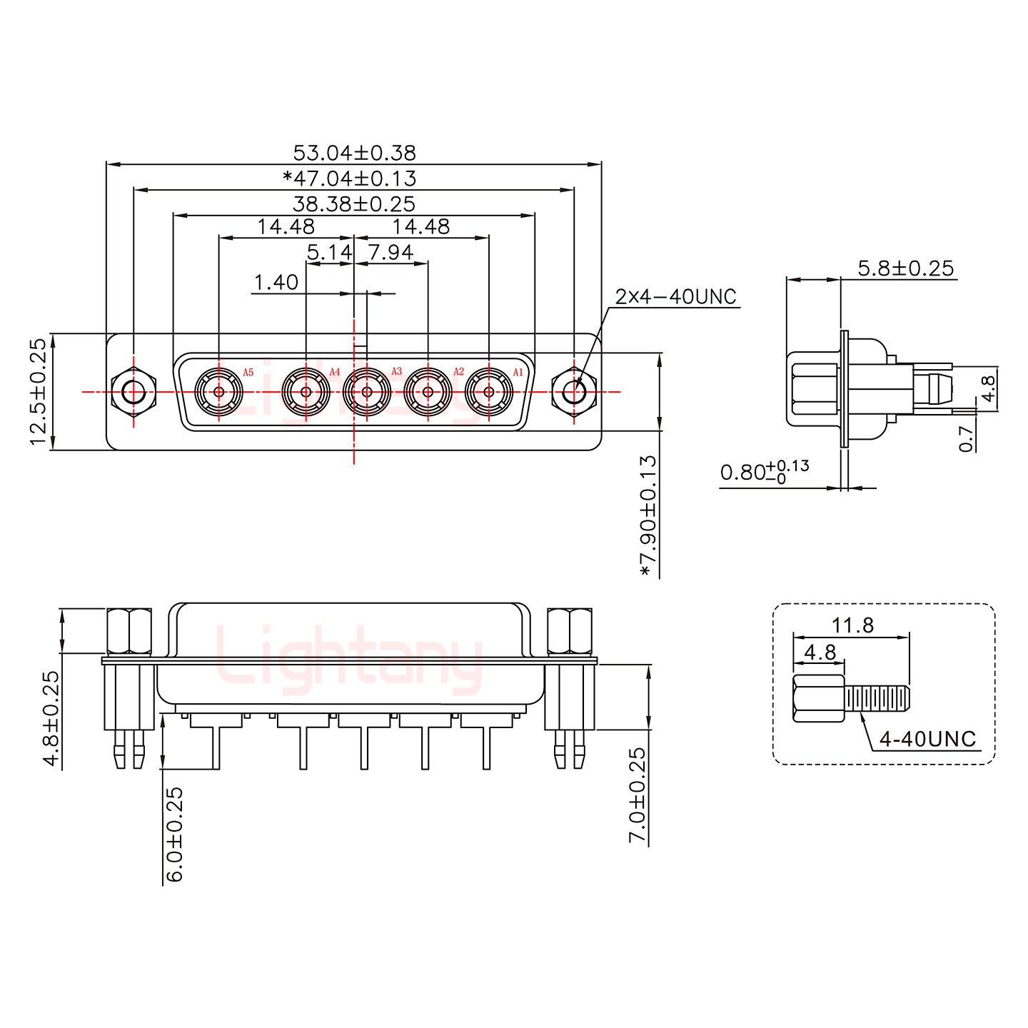 5W5母PCB直插板/铆鱼叉7.0/射频同轴75欧姆