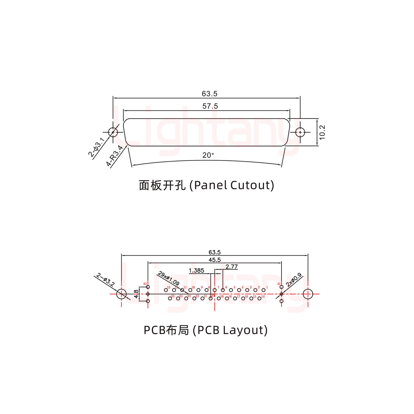 27W2母PCB直插板/铆鱼叉7.0/射频同轴50欧姆