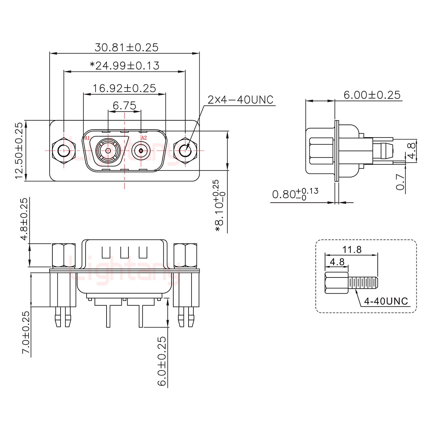 2V2公PCB直插板/铆鱼叉7.0/射频同轴75欧姆