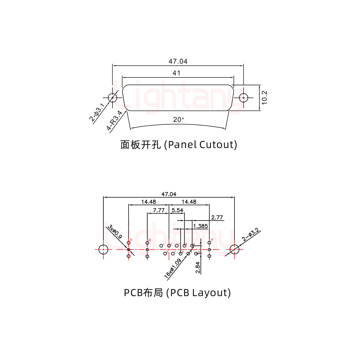 13W3公PCB直插板/铆鱼叉7.0/射频同轴75欧姆