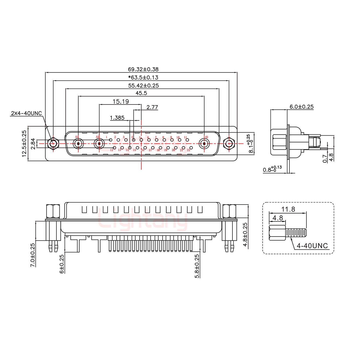 25W3公PCB直插板/铆鱼叉7.0/射频同轴75欧姆