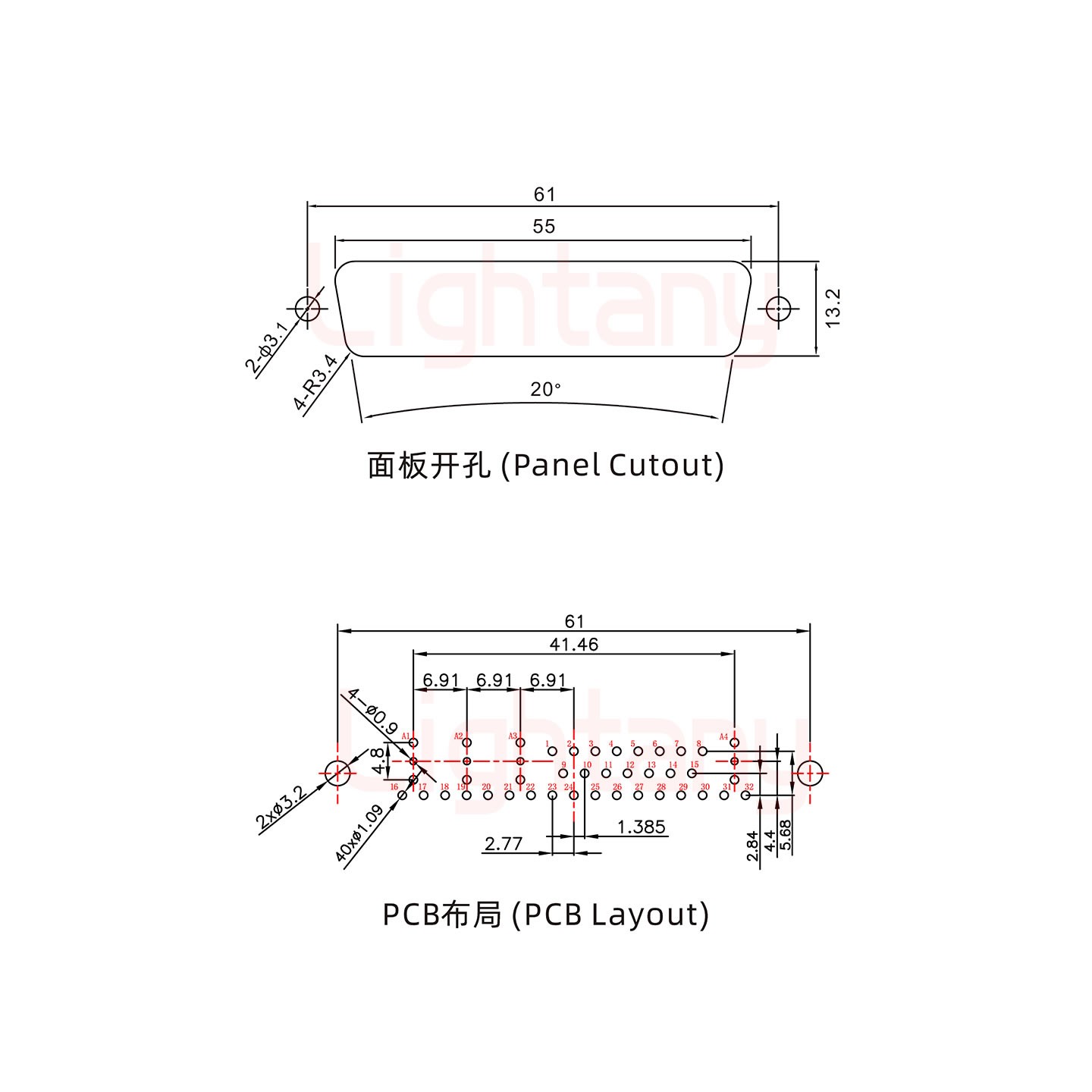 36W4公PCB直插板/铆鱼叉7.0/射频同轴75欧姆