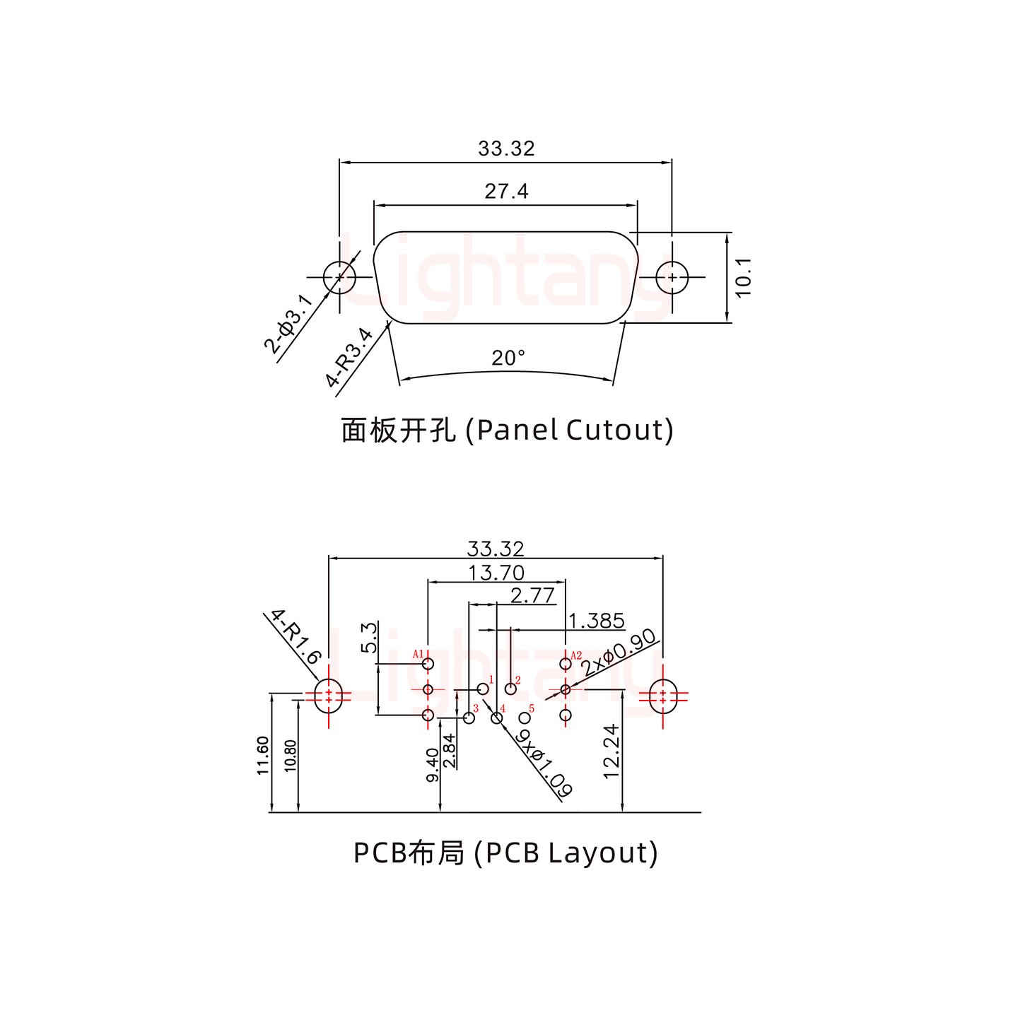 7W2公PCB弯插板/铆支架10.8/射频同轴50欧姆