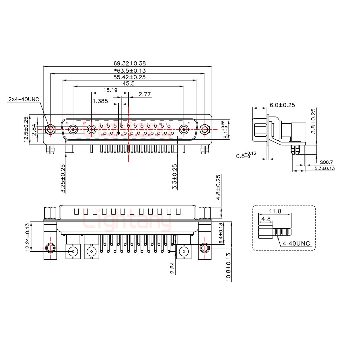 25W3公PCB弯插板/铆支架10.8/射频同轴50欧姆