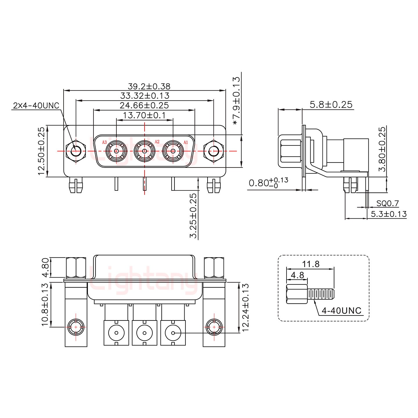 3W3母PCB弯插板/铆支架10.8/射频同轴75欧姆