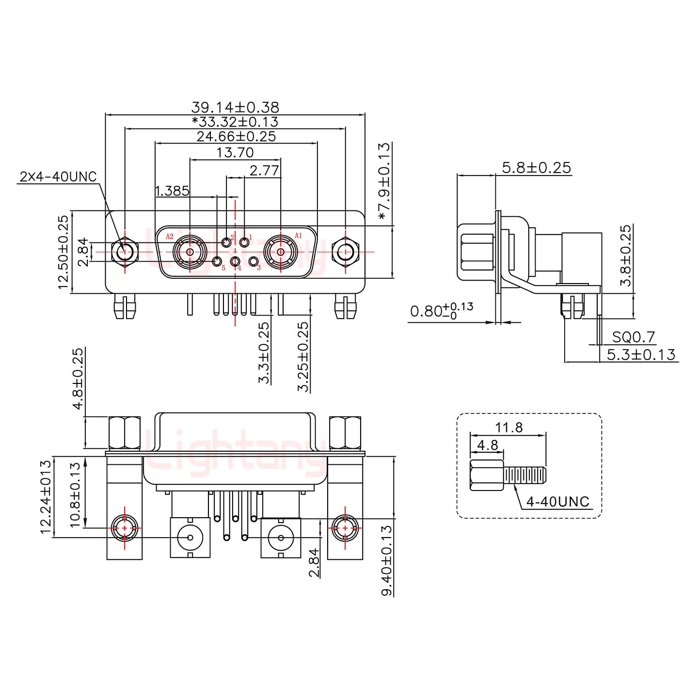 7W2母PCB弯插板/铆支架10.8/射频同轴75欧姆