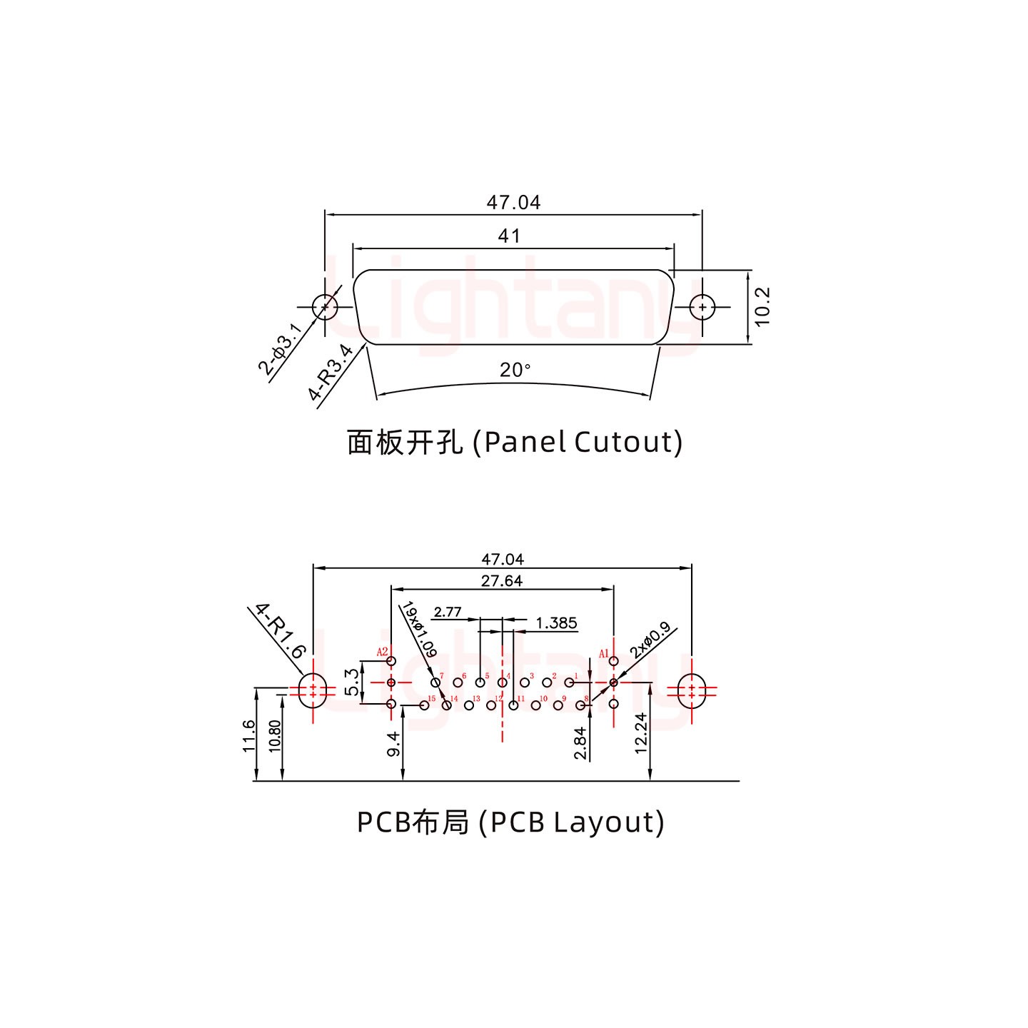 17W2母PCB弯插板/铆支架10.8/射频同轴50欧姆