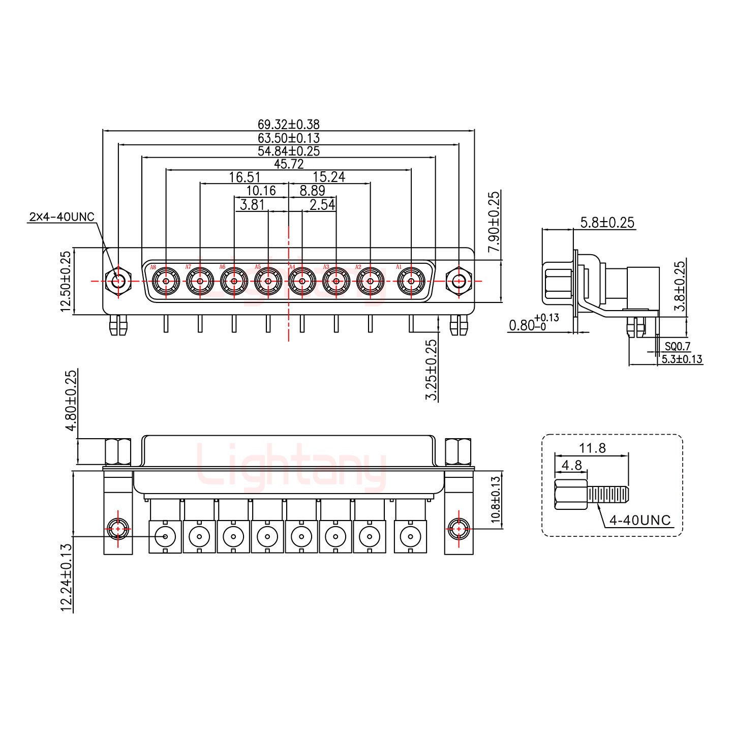 8W8母PCB弯插板/铆支架10.8/射频同轴75欧姆