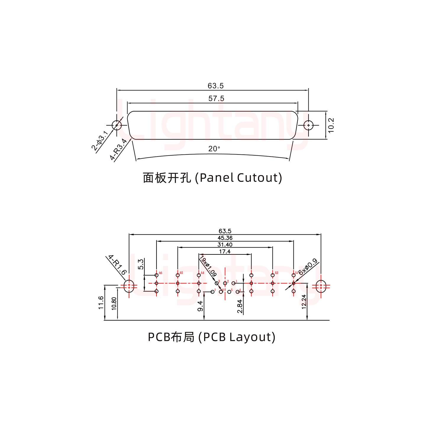 13W6A母PCB弯插板/铆支架10.8/射频同轴75欧姆