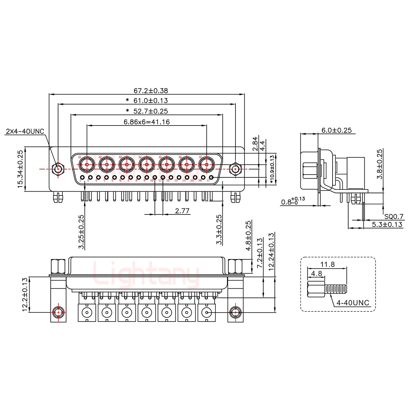 24W7母PCB弯插板/铆支架12.2/射频同轴75欧姆