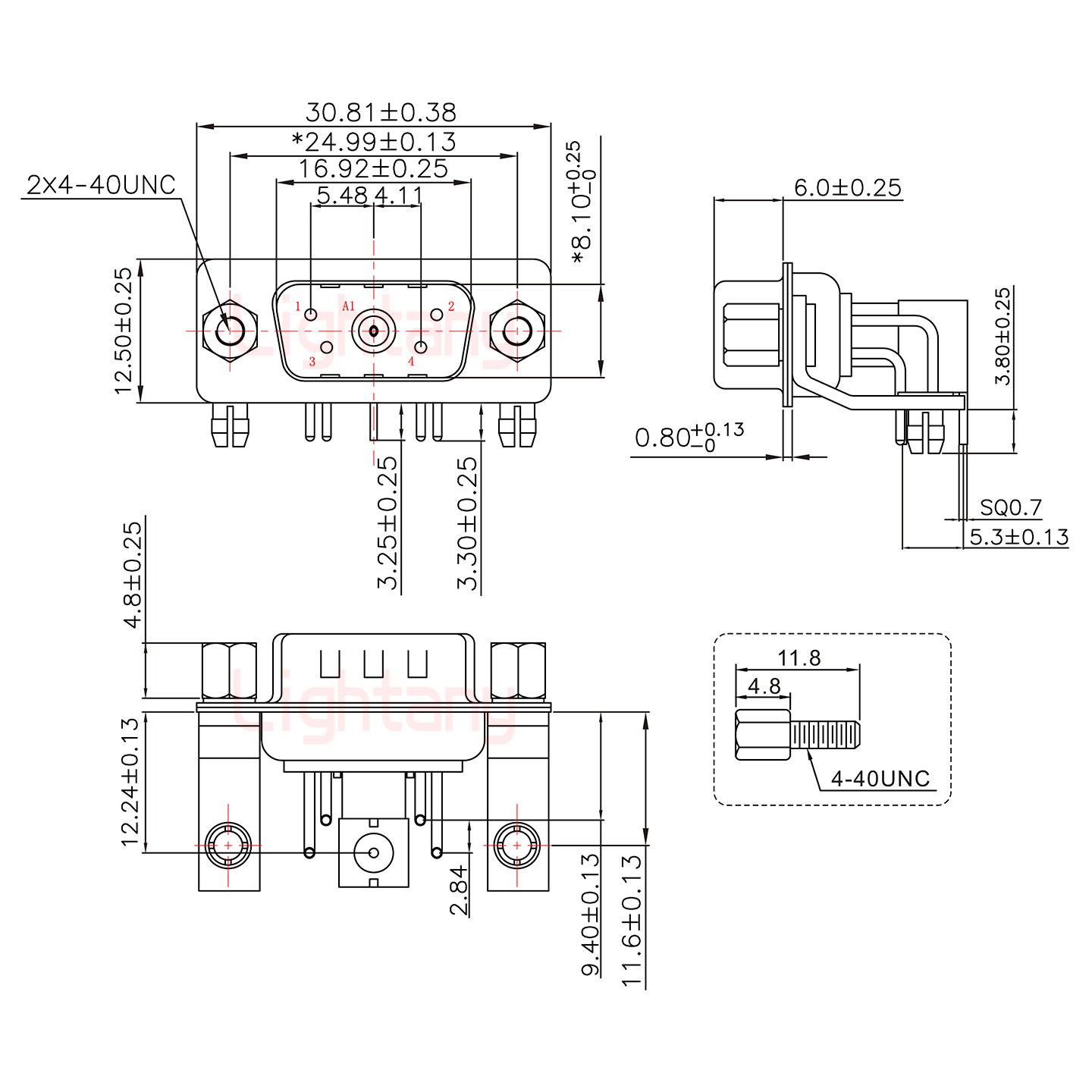 5W1公PCB弯插板/铆支架11.6/射频同轴50欧姆