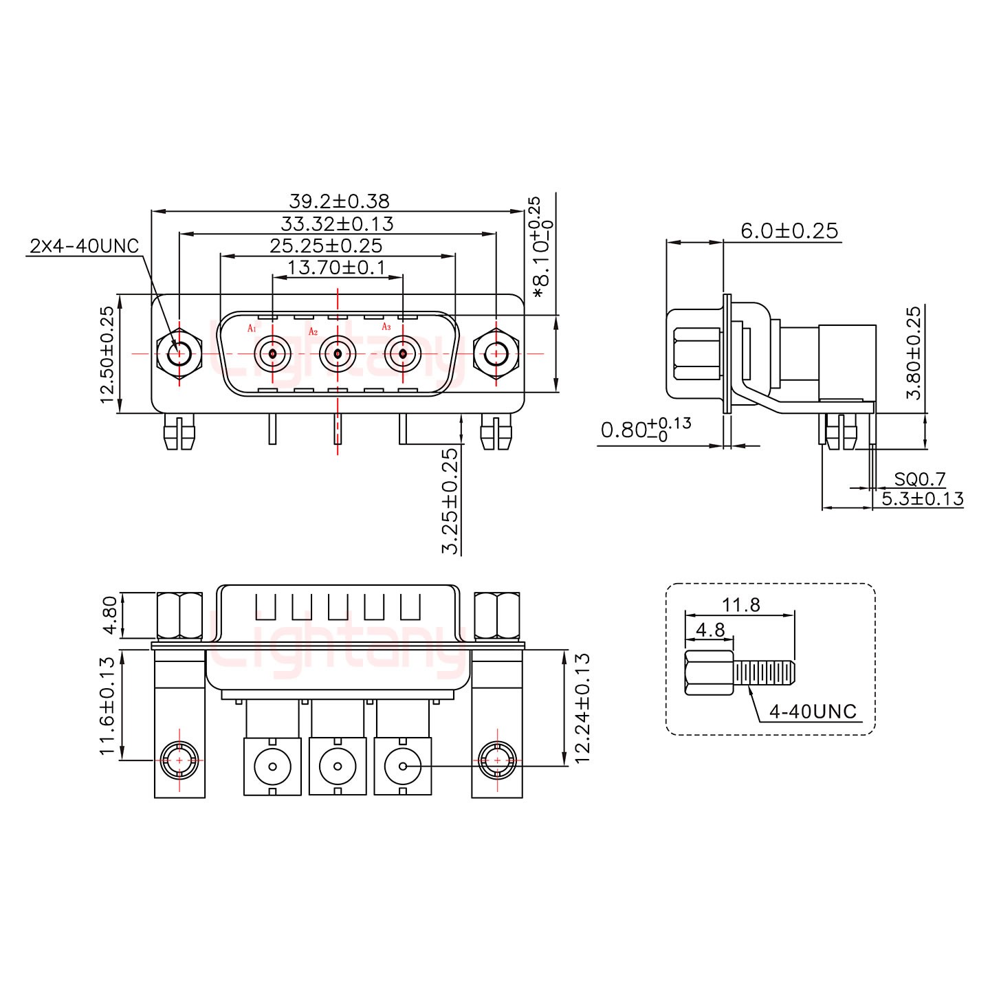 3W3公PCB弯插板/铆支架11.6/射频同轴50欧姆